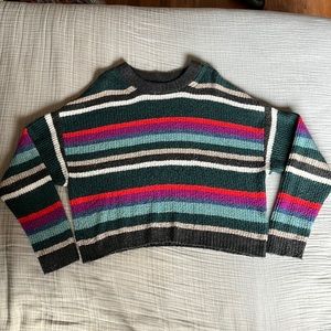 American Eagle Cropped Striped Sweater, size Large, Emerald Green, Multicolor.